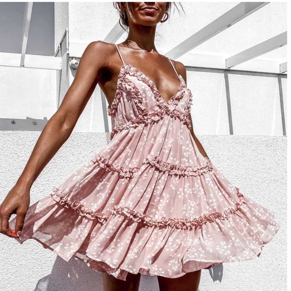 Boho floral print cami v neck ruffle tiered dress - Picture 13 of 16